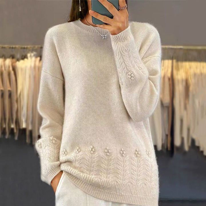 Damen nan kuscheliger Oversize Kaschmir-Mix Pullover mit Zopfmuster und Perlenapplikation Echo Archiv