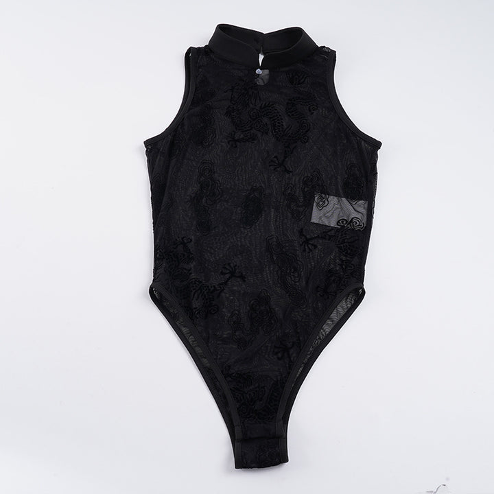 Damen sexy Bodysuit mit eleganten Spitzenakzenten und Stehkragen Echo Archiv