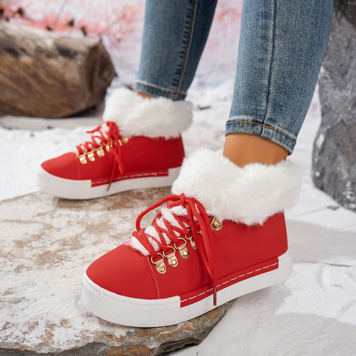Damen Winterliche Sneaker-Stiefelette mit Kunstfellkragen und Plateau Echoarchiv