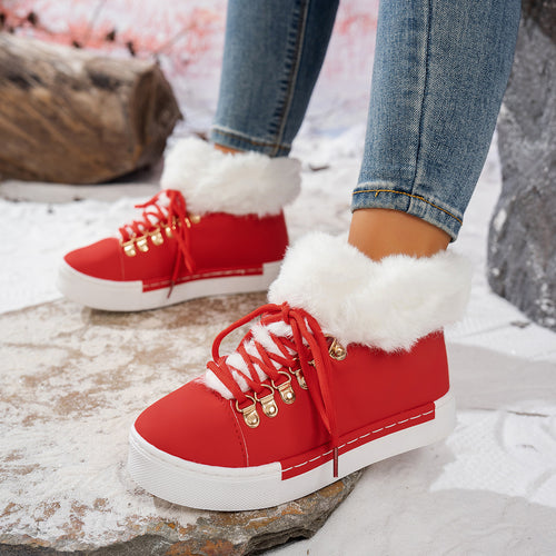 Damen Winterliche Sneaker-Stiefelette mit Kunstfellkragen und Plateau Echoarchiv