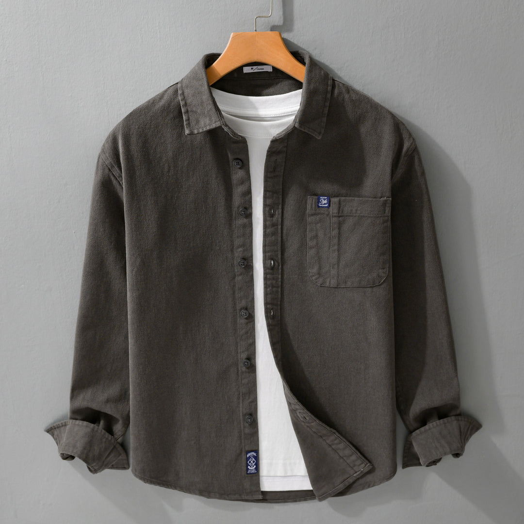 Herren Baumwoll-Twill Hemdjacke im Vintage-Finish mit aufgesetzter Brusttasche Echoarchiv