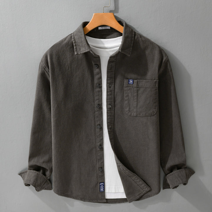 Herren Baumwoll-Twill Hemdjacke im Vintage-Finish mit aufgesetzter Brusttasche Echoarchiv