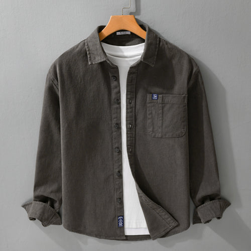 Herren Baumwoll-Twill Hemdjacke im Vintage-Finish mit aufgesetzter Brusttasche Echoarchiv