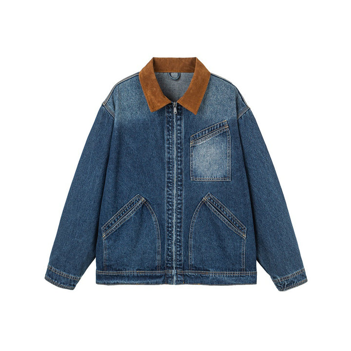 Herren Relaxed-Denimjacke mit Kontrast-Cordkragen und schräger Brusttasche Echoarchiv