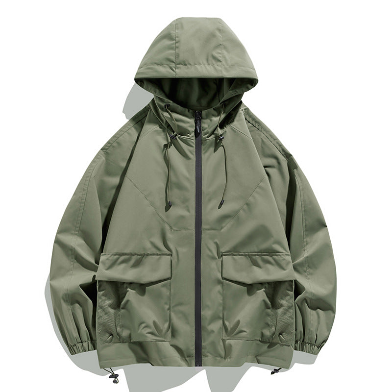 Herren Oversize Kapuzen-Windbreaker mit Multi‑Taschen, Mesh‑Einsätzen und Kordelzug Echo Archiv