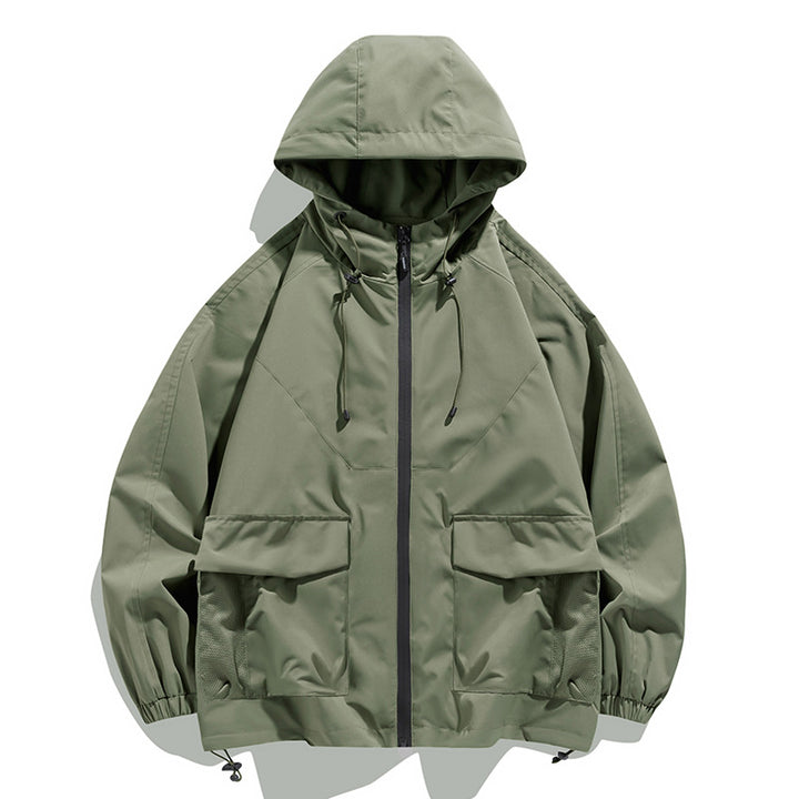Herren Oversize Kapuzen-Windbreaker mit Multi‑Taschen, Mesh‑Einsätzen und Kordelzug Echo Archiv