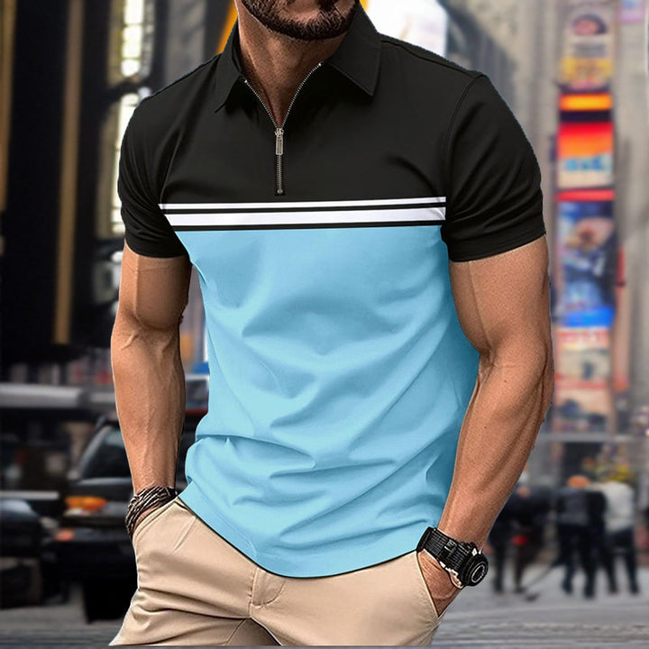 Herren modernes Kurzarm-Poloshirt mit Reißverschluss und Farbblockdesign Echoarchiv