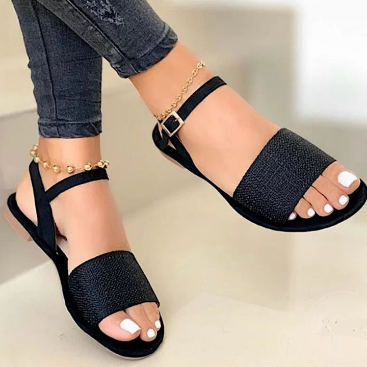 Damen nan flache Sandalette mit breiter Strassbandage und verstellbarem Knöchelriemen Echo Archiv