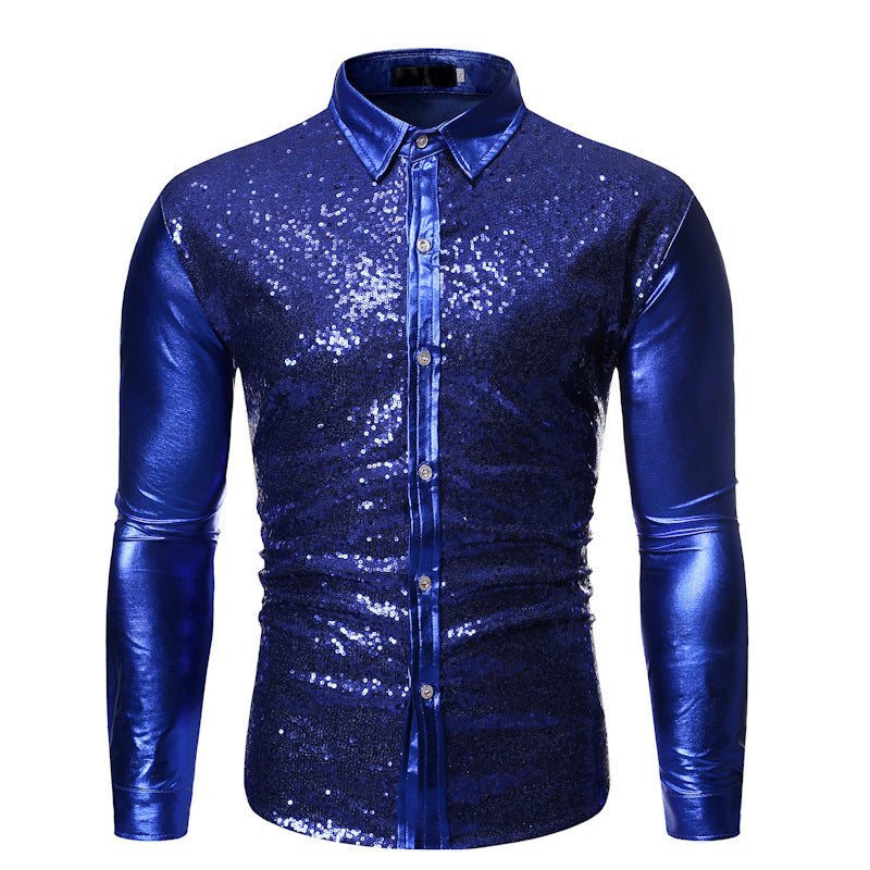 Herren Glitzernde Paillettenhemd mit modernem Slim-Fit-Schnitt Echoarchiv