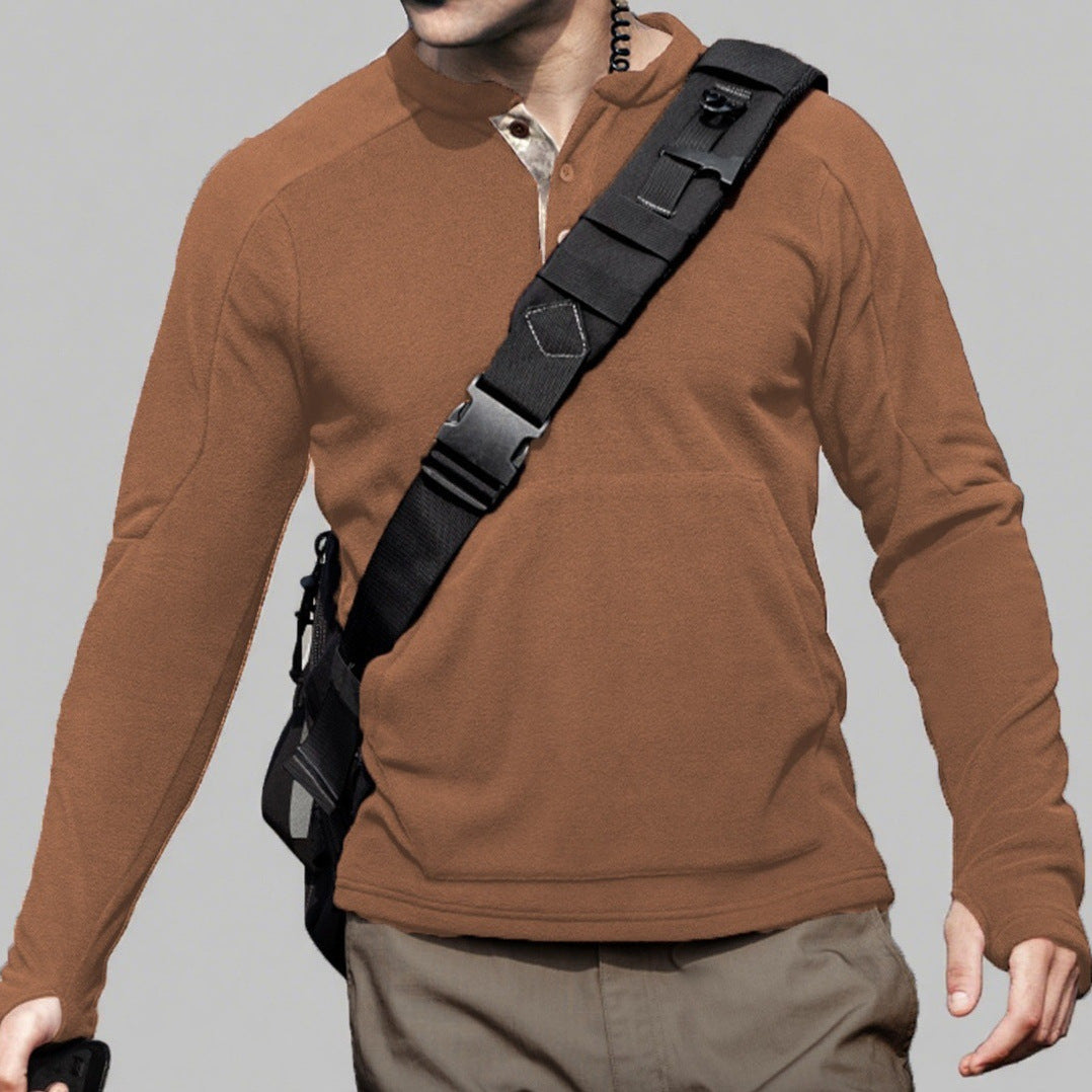 Herren Fleece-Pullover mit Knopfleiste und praktischer Kängurutasche Echoarchiv