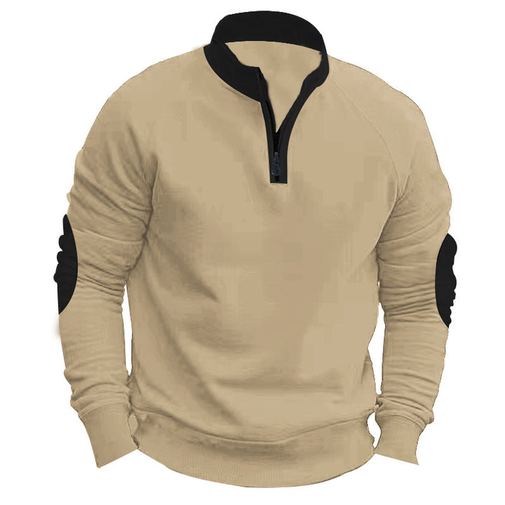 Herren bequemer Kapuzenpullover mit halbem Reißverschluss und kontrastierenden Ärmelbesätzen Echoarchiv