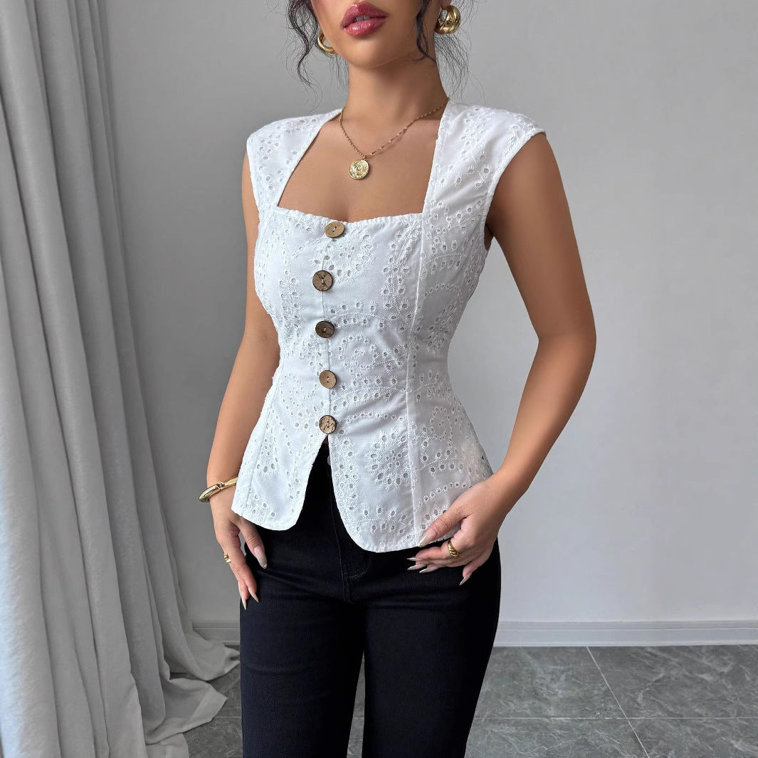 Damen Elegantes Oberteil mit Knopfdetails Echo Archiv