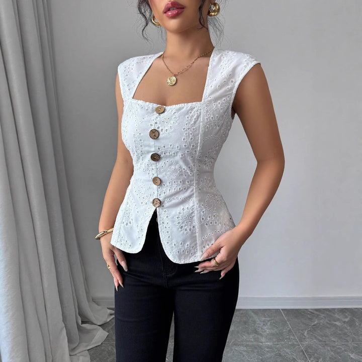 Damen Elegantes Oberteil mit Knopfdetails Echo Archiv