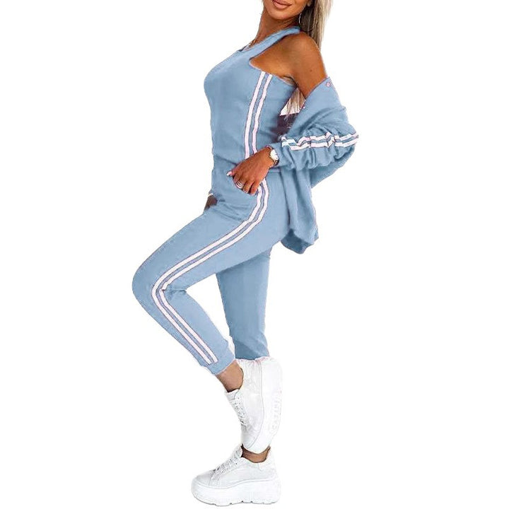 Damen nan sportliches Jogginganzug-Set mit Collegejacke, kurzes Top und slim-fit Jogginghose Echo Archiv