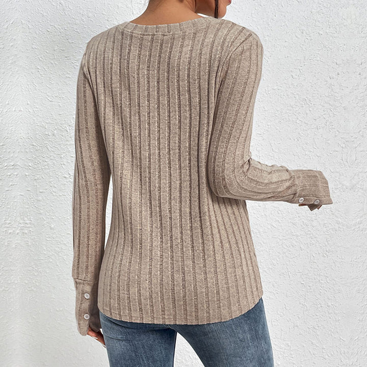 Damen Taillierter Rippstrick‑Pullover mit transparentem Spitzeneinsatz am V‑Ausschnitt Echoarchiv