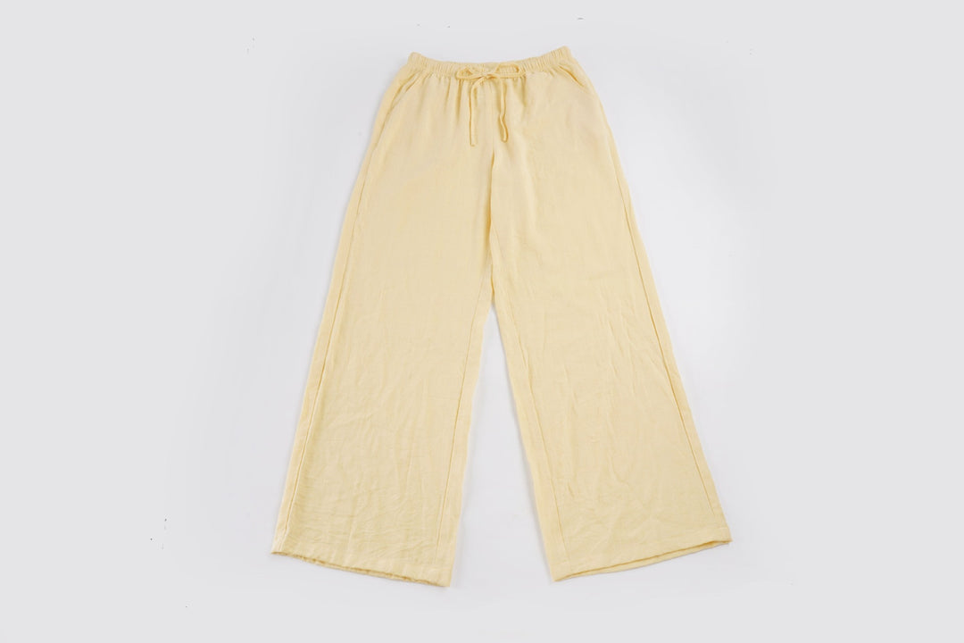 Damen Leinen-Loungehose mit weitem Bein, Tunnelzug und Seitentaschen – Avélisse
