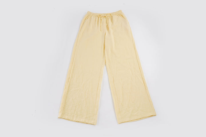 Damen Leinen-Loungehose mit weitem Bein, Tunnelzug und Seitentaschen – Avélisse