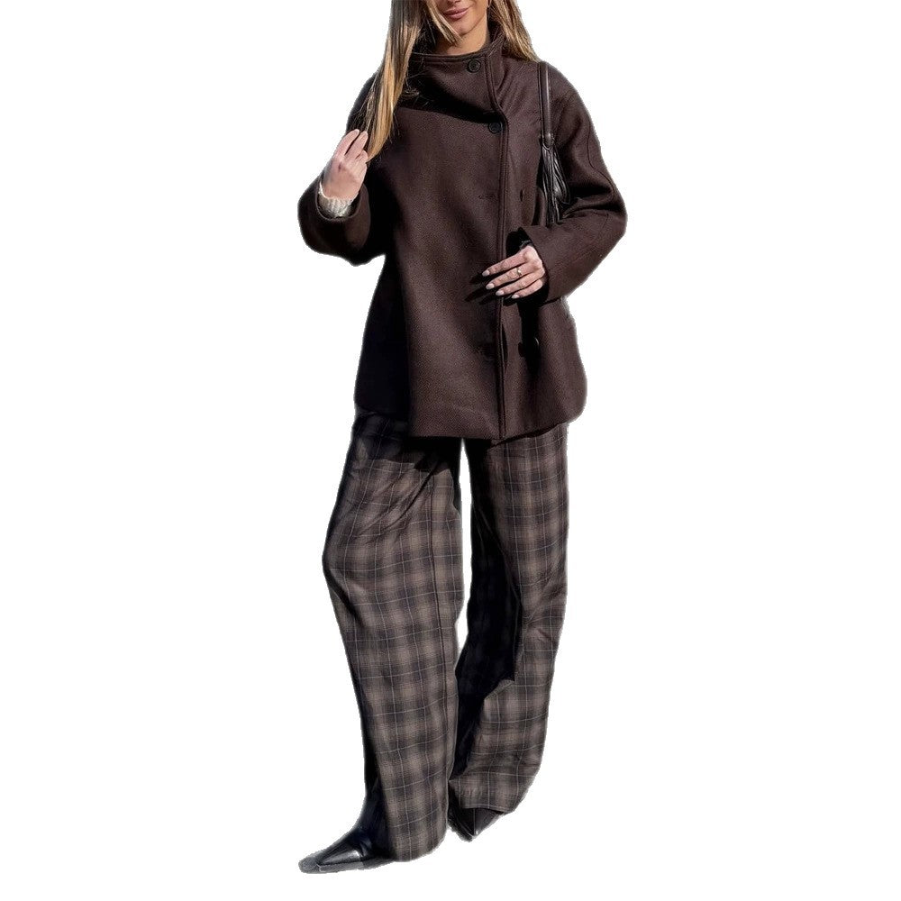 Damen Langer Wollmix-Mantel mit Oversize-Schnitt und weitem Revers Echoarchiv
