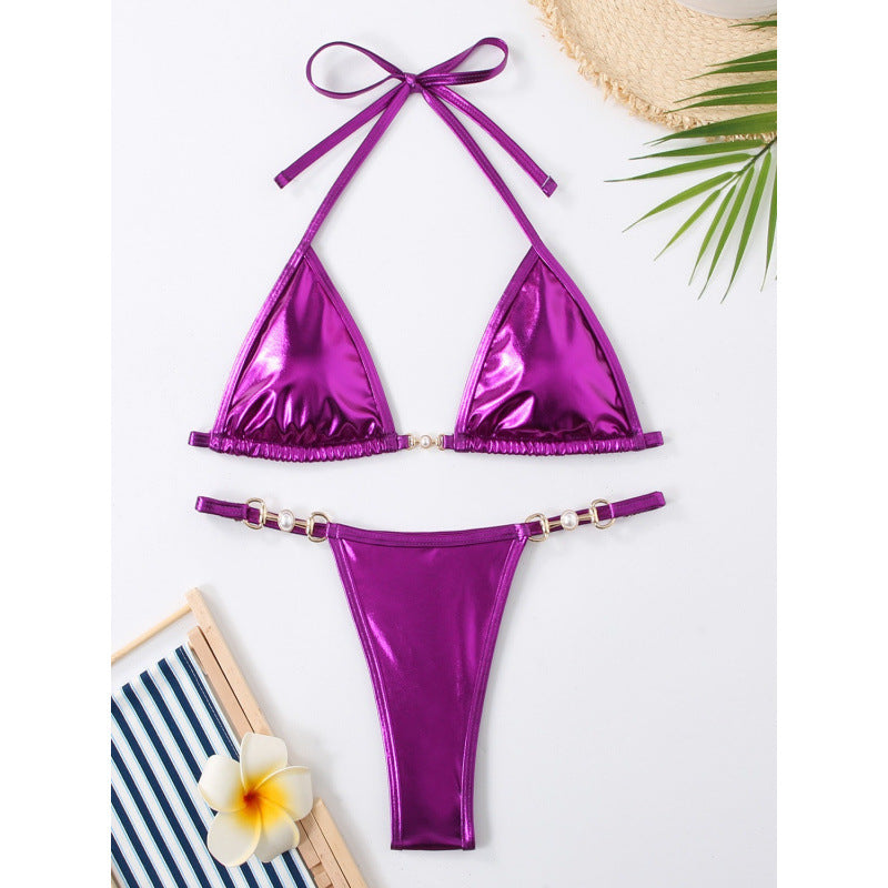 Damen Triangel-Bikini mit Metallic-Finish und goldenen Schmuckdetails Echo Archiv