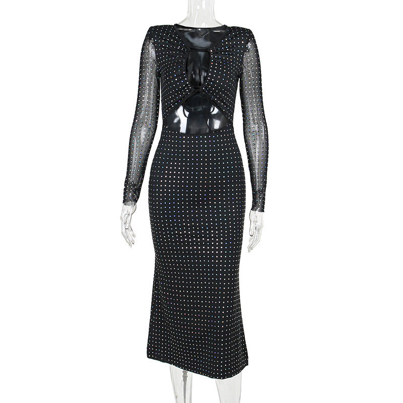 Damen Elegantes Maxikleid mit transparenten Ärmeln und Rüschendetails Echo Archiv