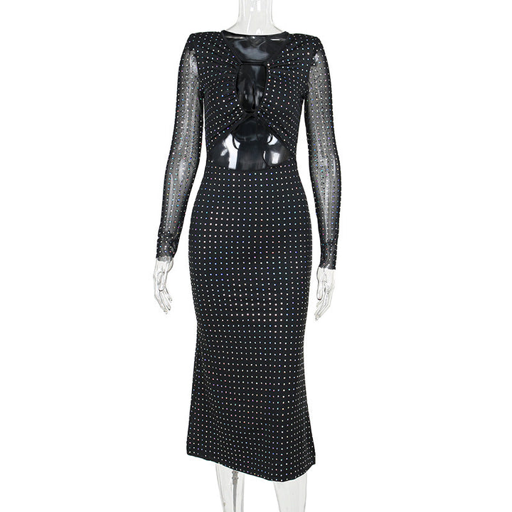 Damen Elegantes Maxikleid mit transparenten Ärmeln und Rüschendetails Echo Archiv