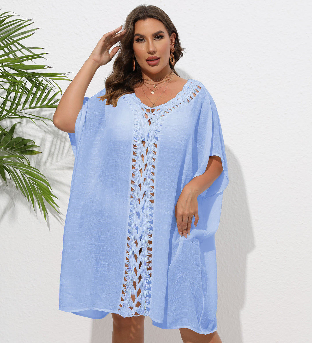 Damen Luftiger Strandkimono mit dekorativer Häkelspitze Echo Archiv