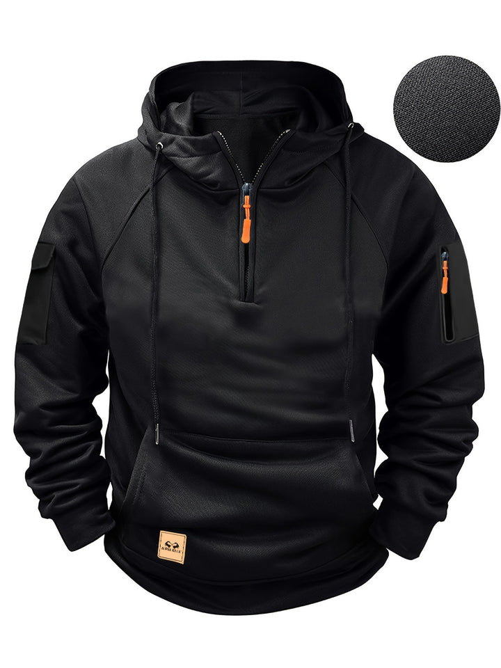 Herren sportlicher Kapuzenpullover mit halbem Reißverschluss und praktischen Seitentaschen Echoarchiv