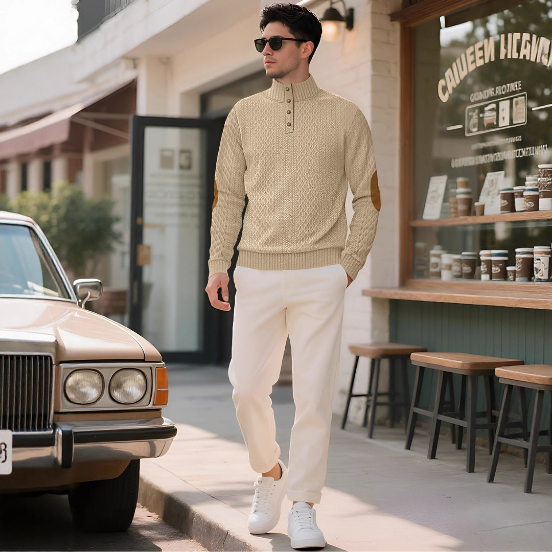 Herren Strickpullover mit hohem Kragen und eleganten Knopfleisten Echoarchiv