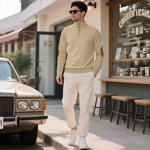 Herren Strickpullover mit hohem Kragen und eleganten Knopfleisten Echoarchiv