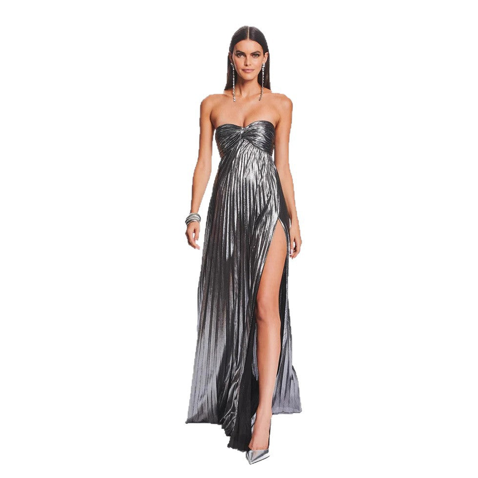 Damen Abendkleid mit schulterfreiem Design und elegantem Schlitz Echoarchiv