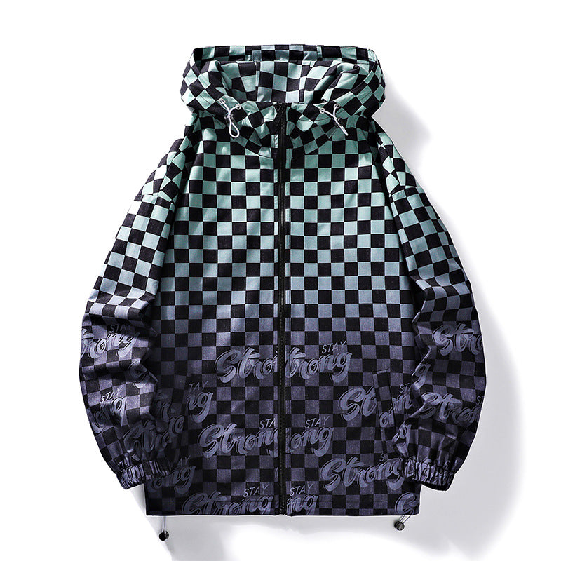 Unisex Sportliche Kapuzenjacke mit auffälligem Schachmuster Echoarchiv