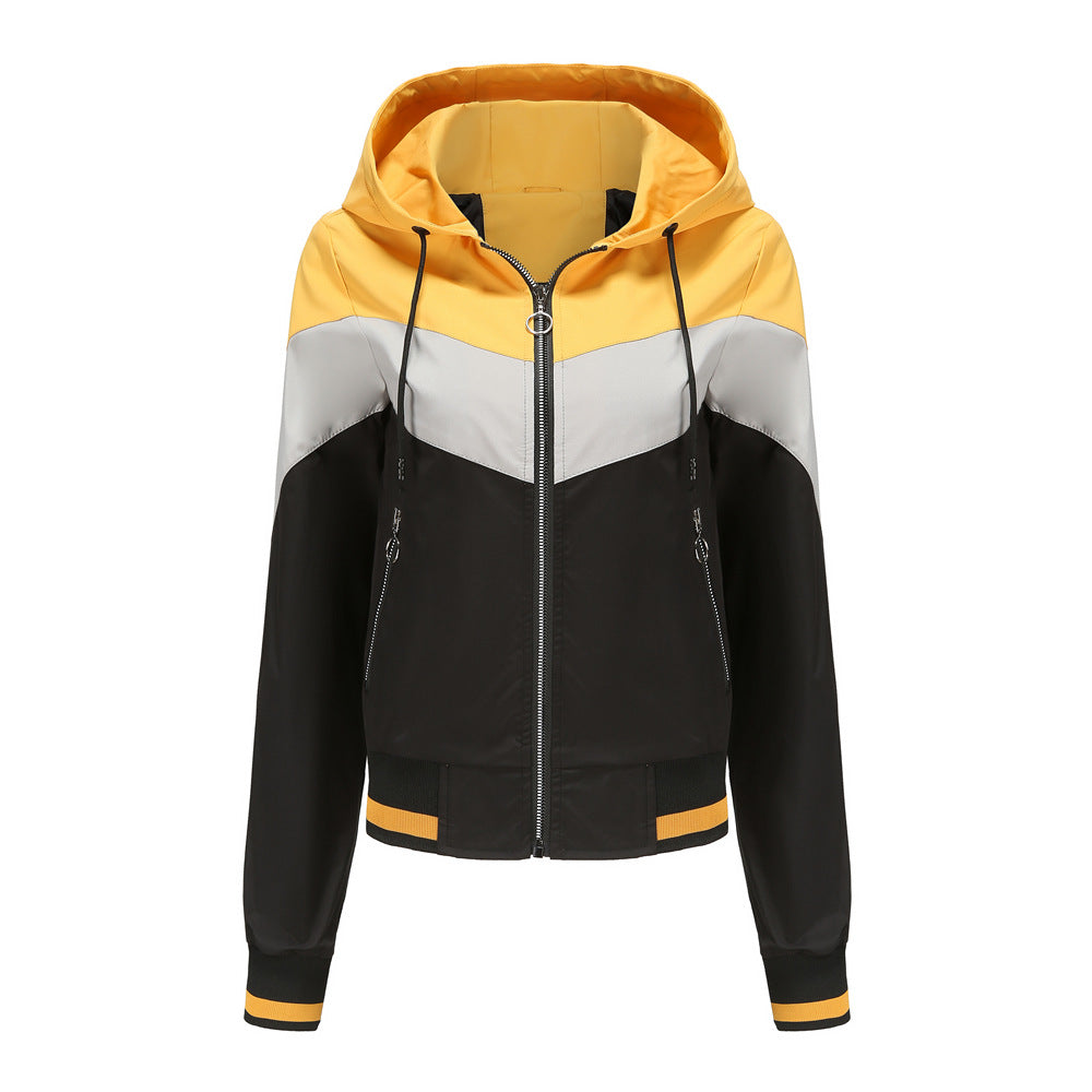 Damen nan leichte Windbreaker-Jacke mit Kapuze, Blockpaneel-Design, Reißverschlusstaschen und elastischem Saum Echo Archiv