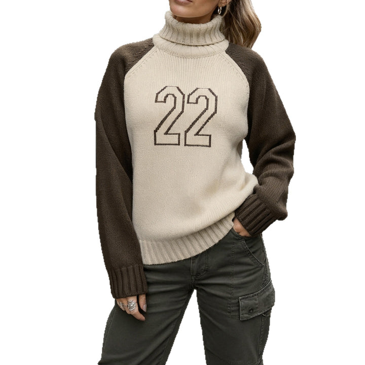 Damen Rollkragenpullover mit Raglanärmeln und Zahlen-Intarsia Echo Archiv