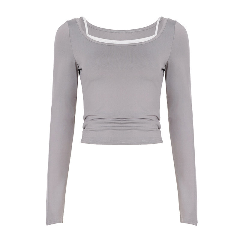 Damen nan tailliertes Longsleeve-Cropped-Top mit eckigem Ausschnitt und doppelten Spaghettiträgern Echo Archiv