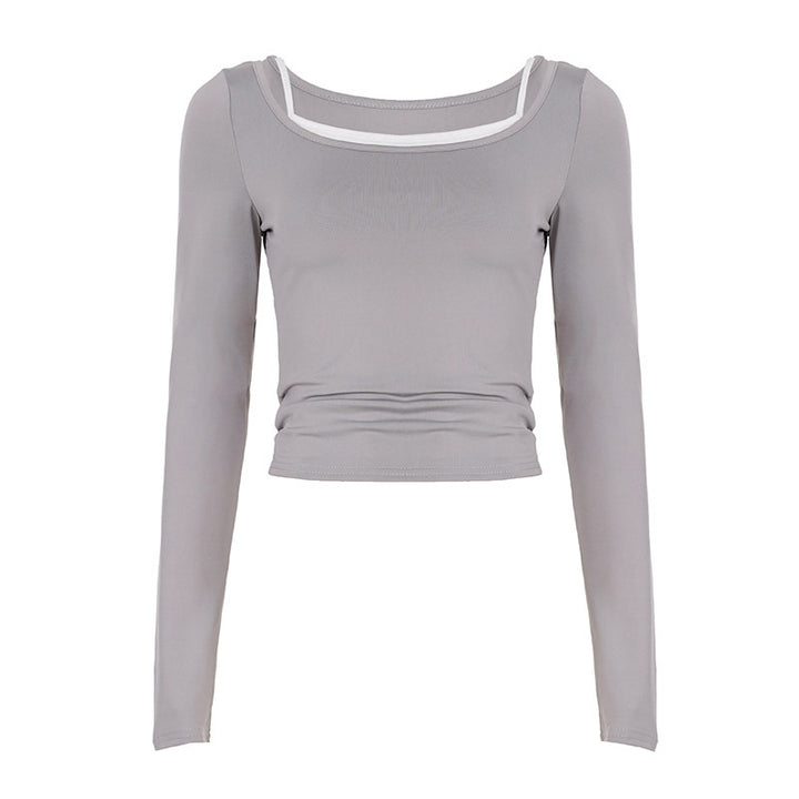 Damen nan tailliertes Longsleeve-Cropped-Top mit eckigem Ausschnitt und doppelten Spaghettiträgern Echo Archiv