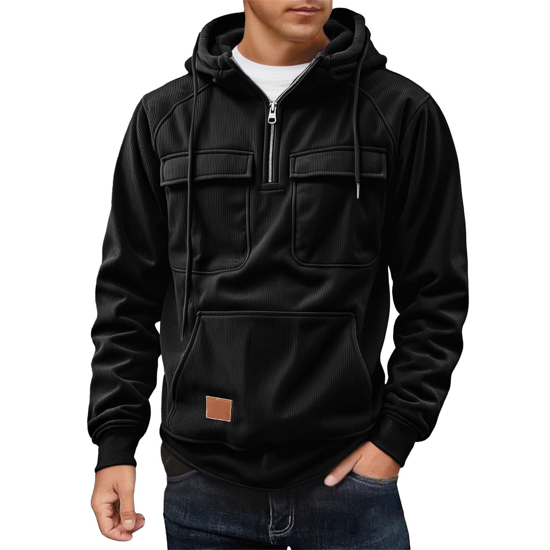 Herren Fleecepullover mit angezipptem Kragen und praktischen Taschen Echoarchiv