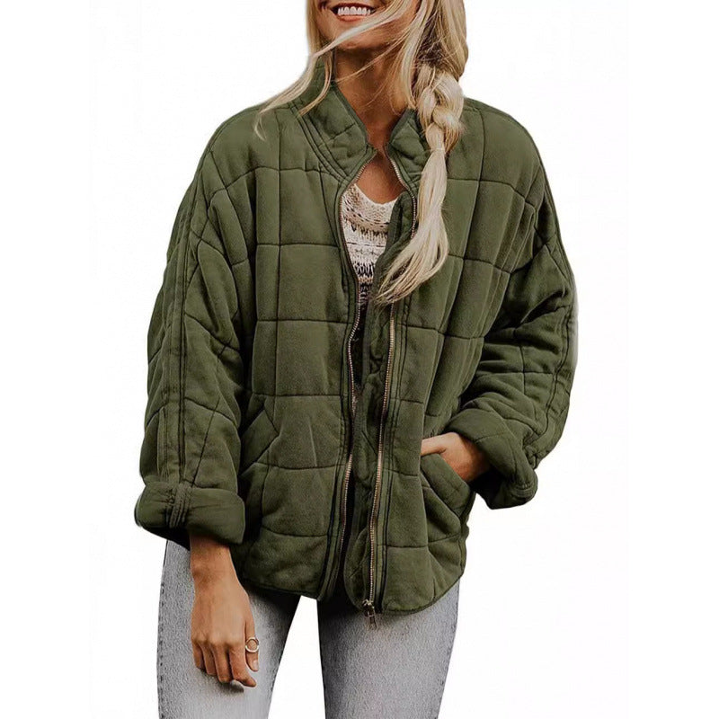 Damen Steppjacke im Oversized Schnitt mit Stehkragen und verdecktem Reißverschluss – Célinea