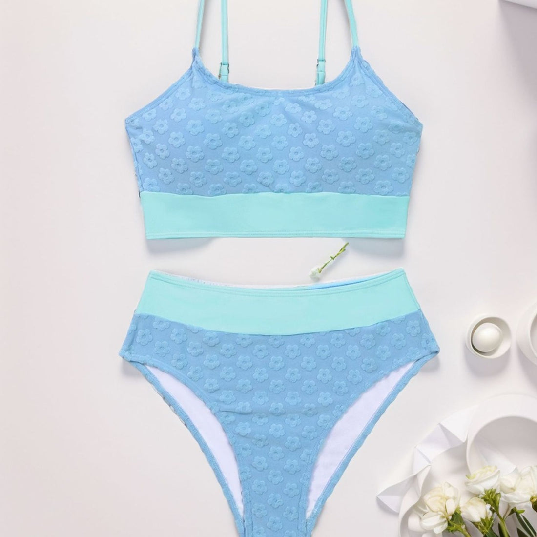 Damen Bikini-Oberteil mit hohem Bund und floralem Muster – Maréssa