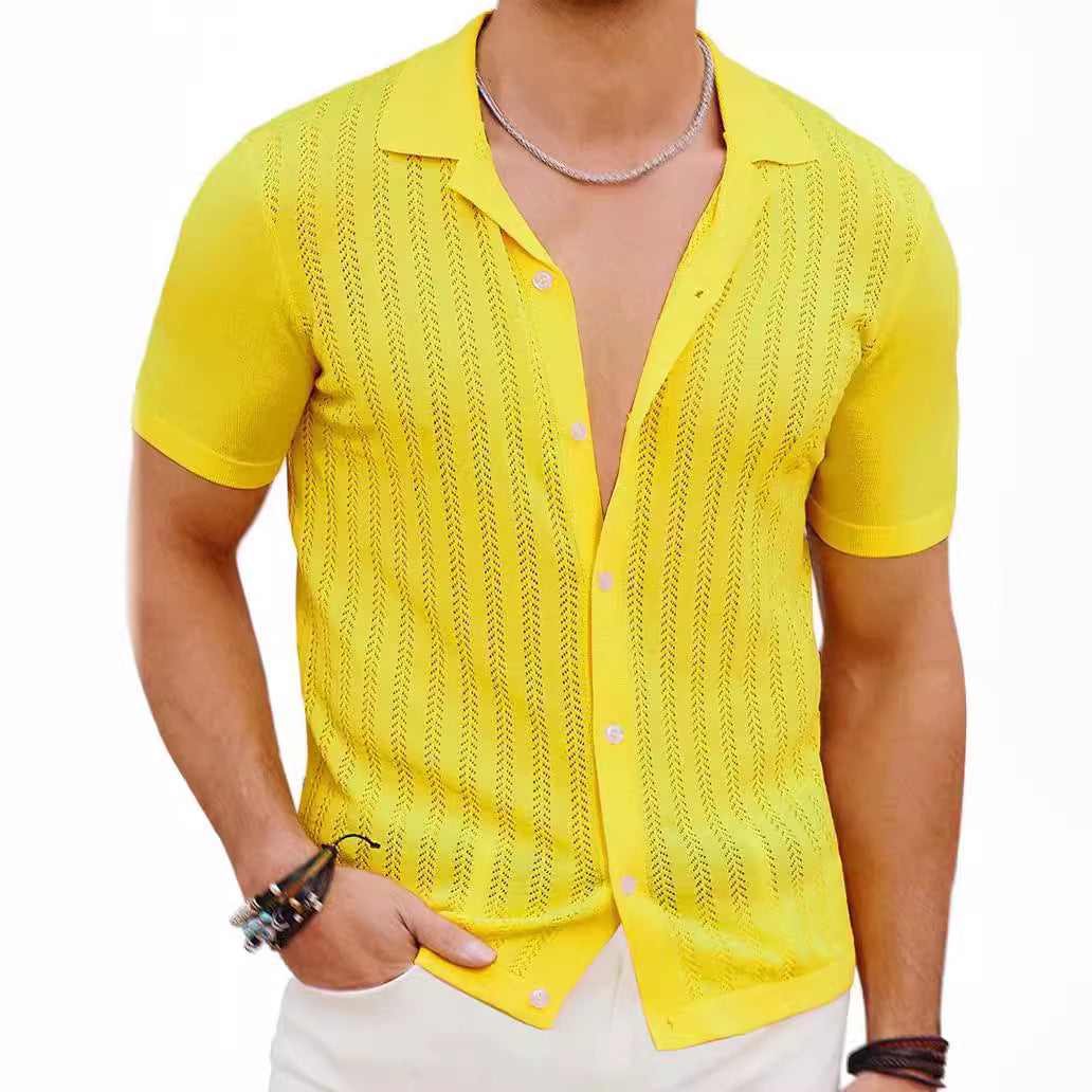 Herren Kurzarm Strickhemd mit strukturiertem Design Echoarchiv