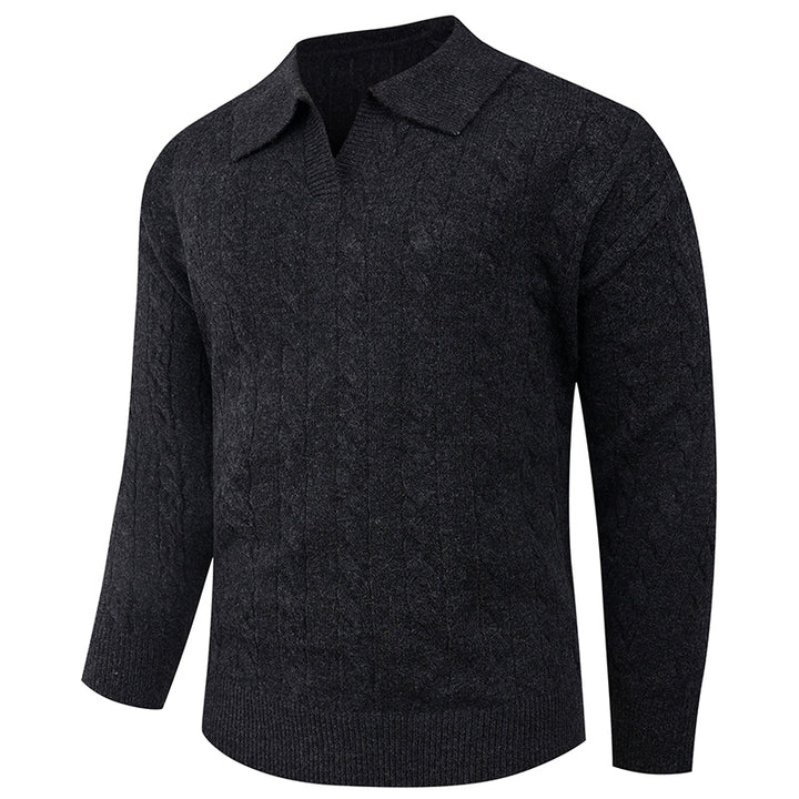 Herren Strickpullover mit modernem Zopfmuster und Polokragen Echoarchiv