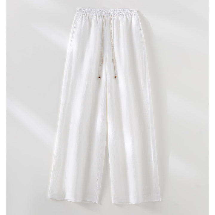 Damen Leichte Hochbund-Loungehose aus Leinenmix mit Tunnelzug und Nadelstreifen-Optik Echoarchiv