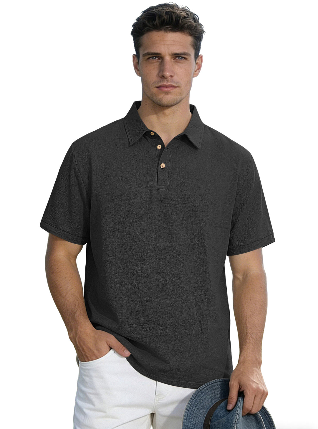 Herren nan legeres Kurzarm-Polo mit Hemdkragen, Kurzknopfleiste und strukturierter Baumwollmischung Echo Archiv
