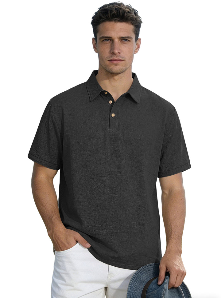Herren nan legeres Kurzarm-Polo mit Hemdkragen, Kurzknopfleiste und strukturierter Baumwollmischung Echo Archiv