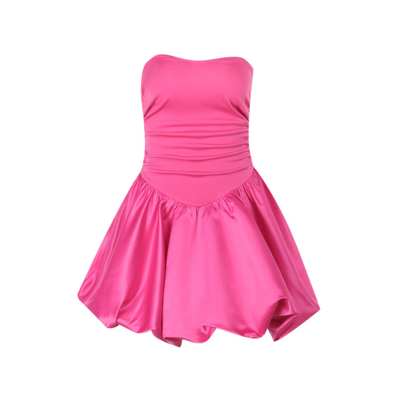 Damen kurzes A-Linien Kleid mit schulterfreiem Design und glatter Satin-Oberfläche Echo Archiv