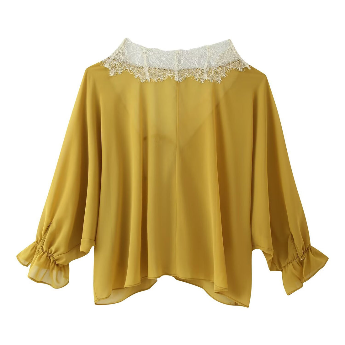 Damen Leichter Chiffon-Kimono mit Spitzenbesatz und Bindeband Echoarchiv