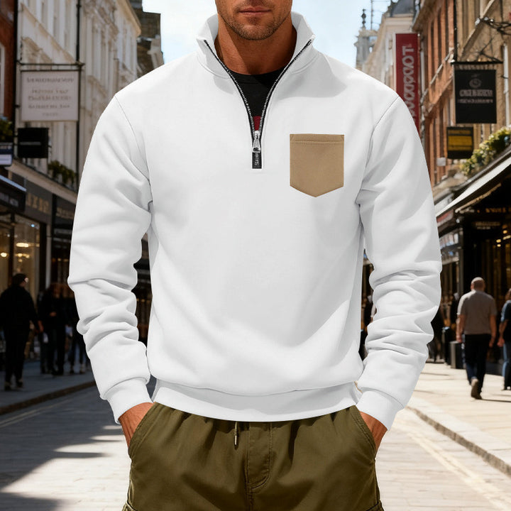 Herren modischer Sweatshirt mit halbem Reißverschluss und aufgesetzter Tasche Echoarchiv