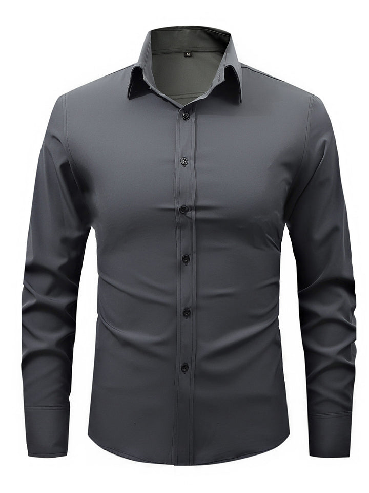 Men's slim fit long sleeve stretch cotton dress shirt with spread collar – Arvello