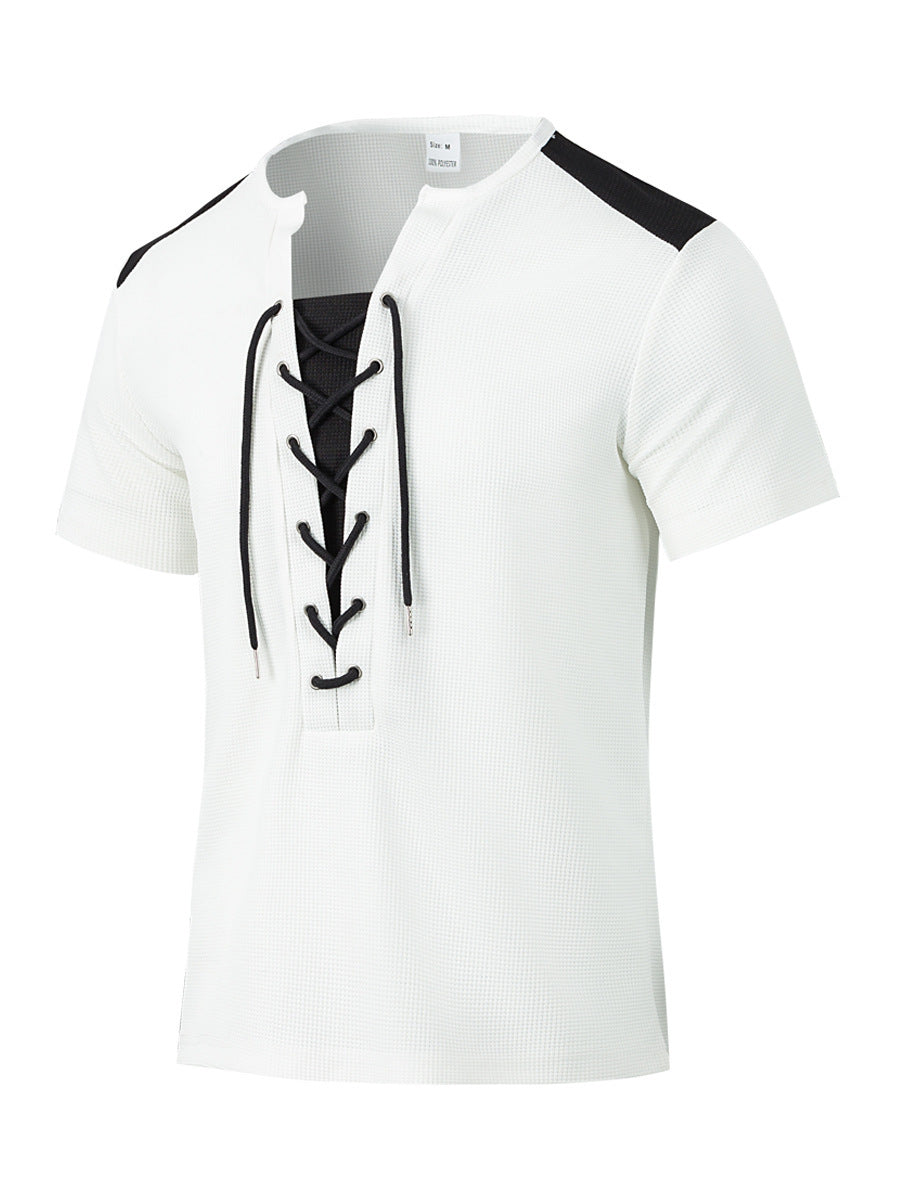 Herren Kurzarm Shirt mit sportlichem Schnürdesign Echoarchiv