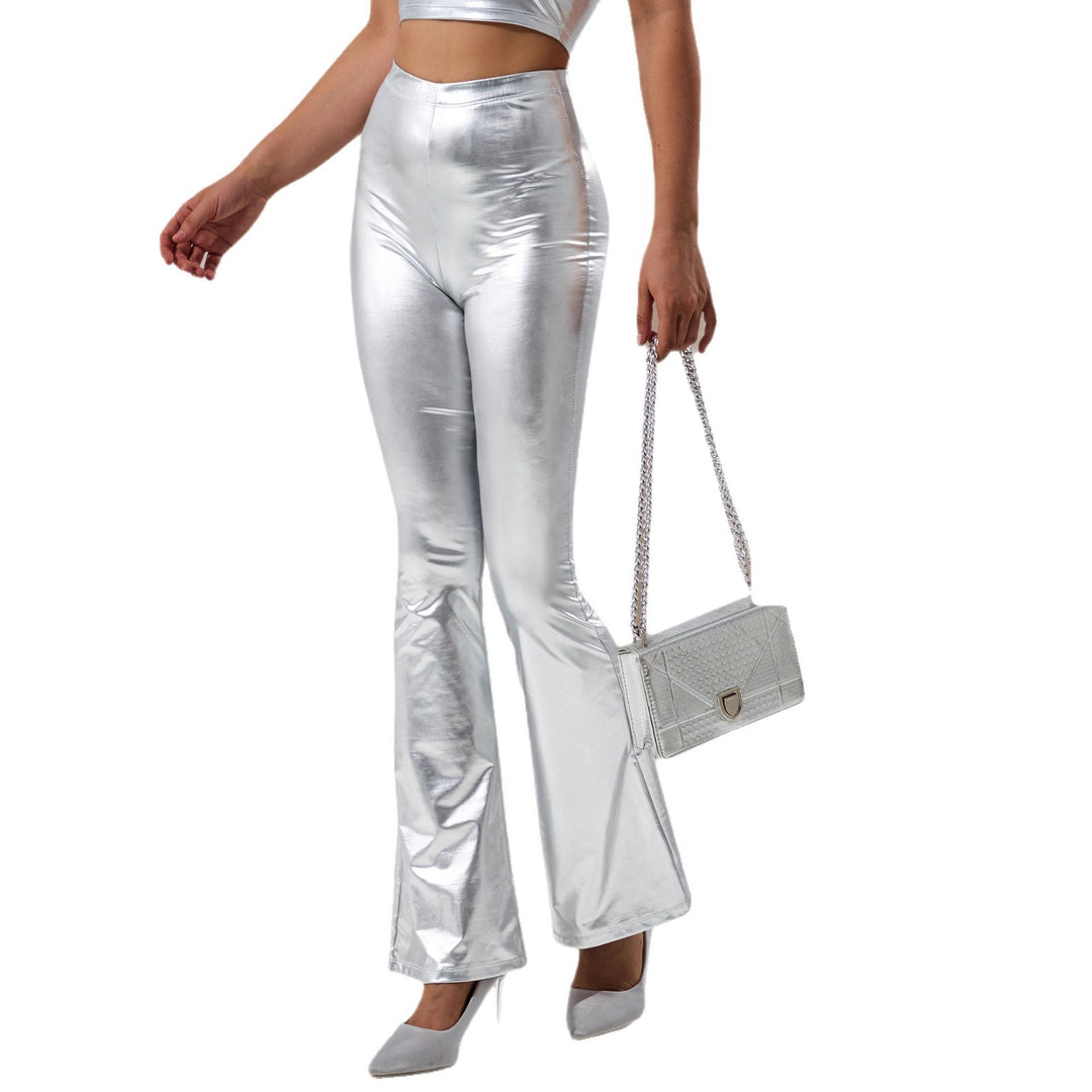 Damen High-Waist Metallic-Schlaghose mit formendem Stretchbund und eleganter Bootcut-Passform echoarchiv-