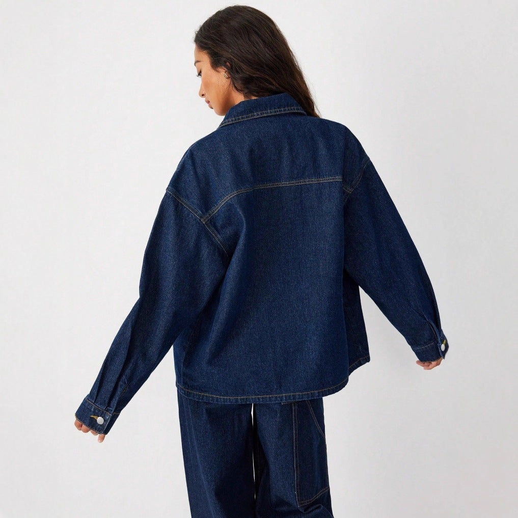 Damen Oversize-Denimjacke mit markanten Fronttaschen und entspannter Passform Echo Archiv